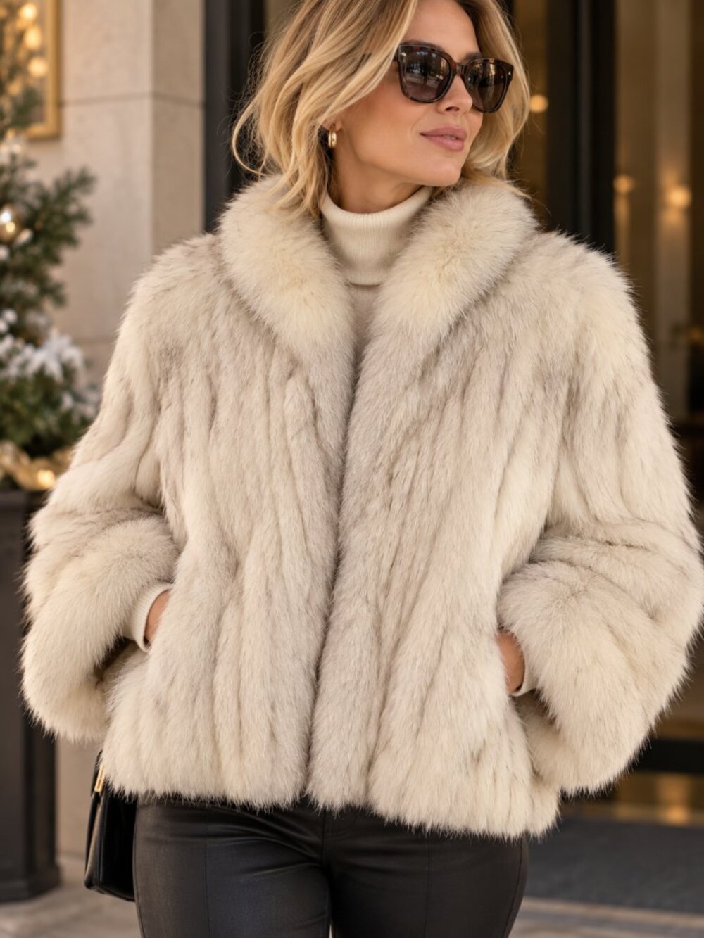 Vintage 80s Natural Blue Fox Fur Ivory Jacket Finland Luxury Glam Statement EUC